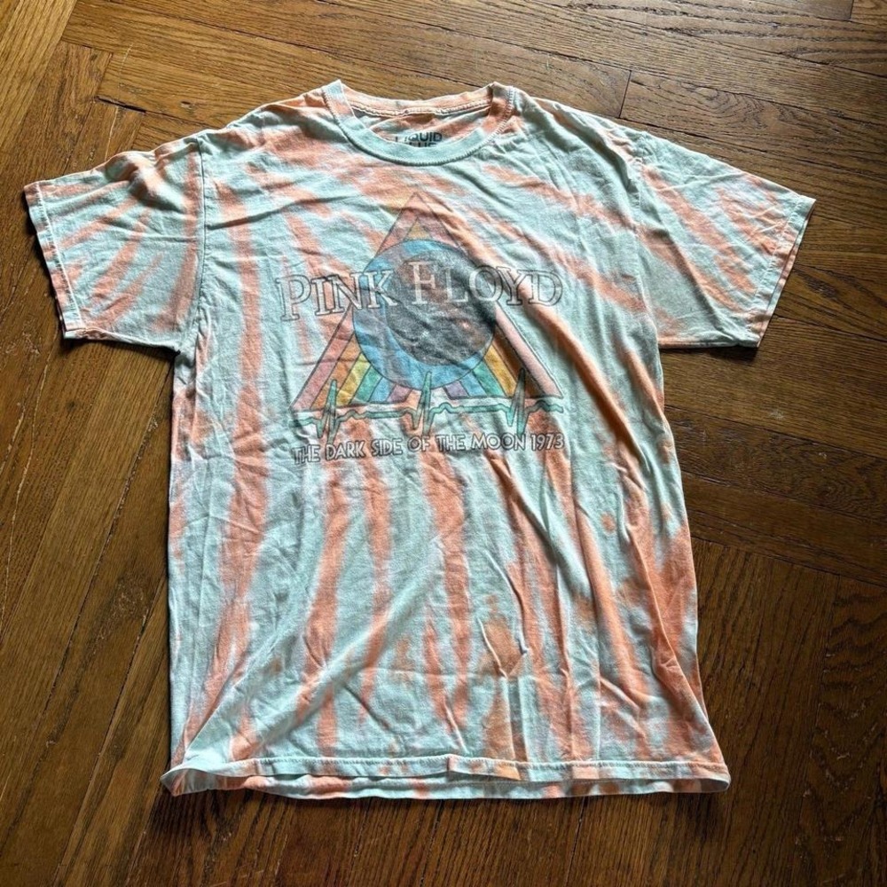 Pink Floyd Dark Side of the Moon 1973 Tie Dye T-Shirt Liquid Blue Medium